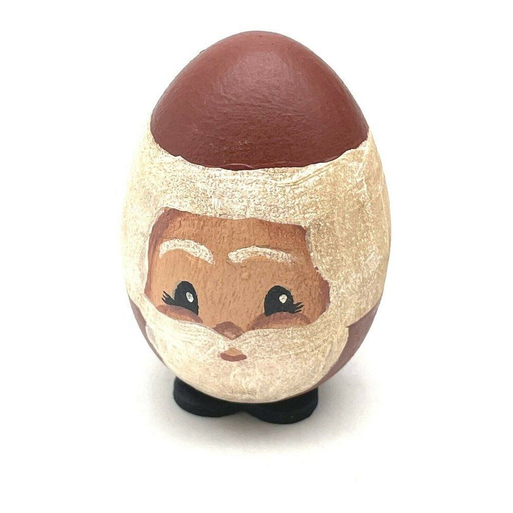 Vintage Wooden Santa Hand Painted Egg Artist Signed ELE 92
